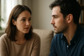 Dvojica sa zameraním očného kontaktu pri konverzácii.