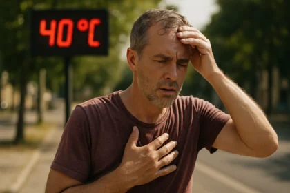 Muž so srdcovými problémami v horúčave pri teplote 40 °C