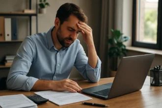 Muž s handrou na čele pri poradenstve k živnosti