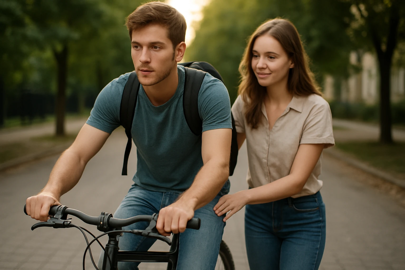 Dve osoby na bicykli v prírode, ideálne pre začiatočníkov v cyklistike.