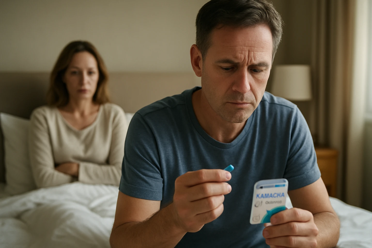 Muž užívajúci Kamagra Super sleduje svoju partnerku s obavami.
