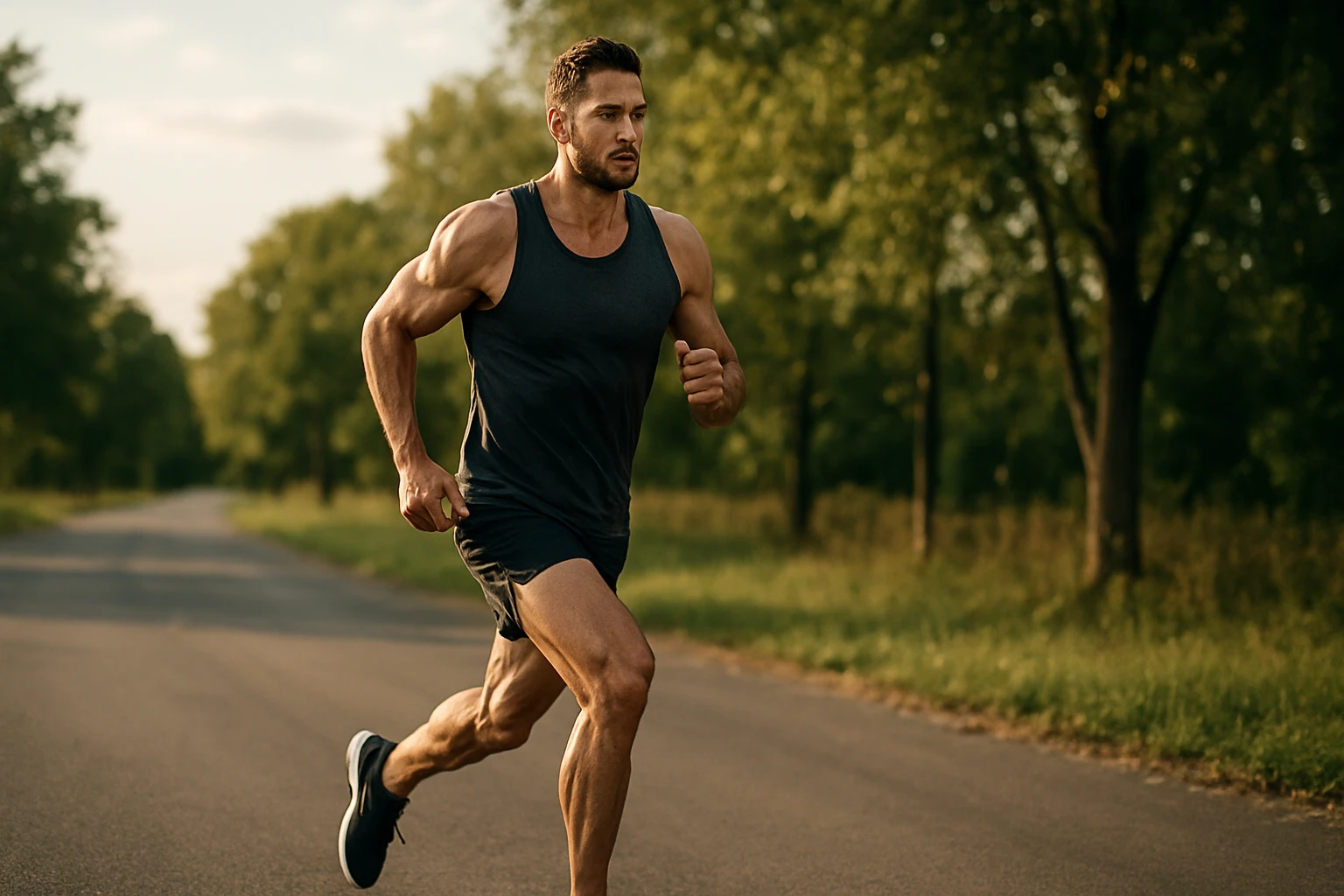 Muž bežiaci v prírode, zlepšujúci kondíciu a svaly