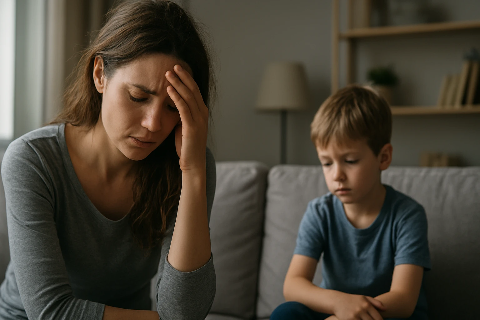 Matka a syn vyjadrujú emocie spojené s detskými traumami.