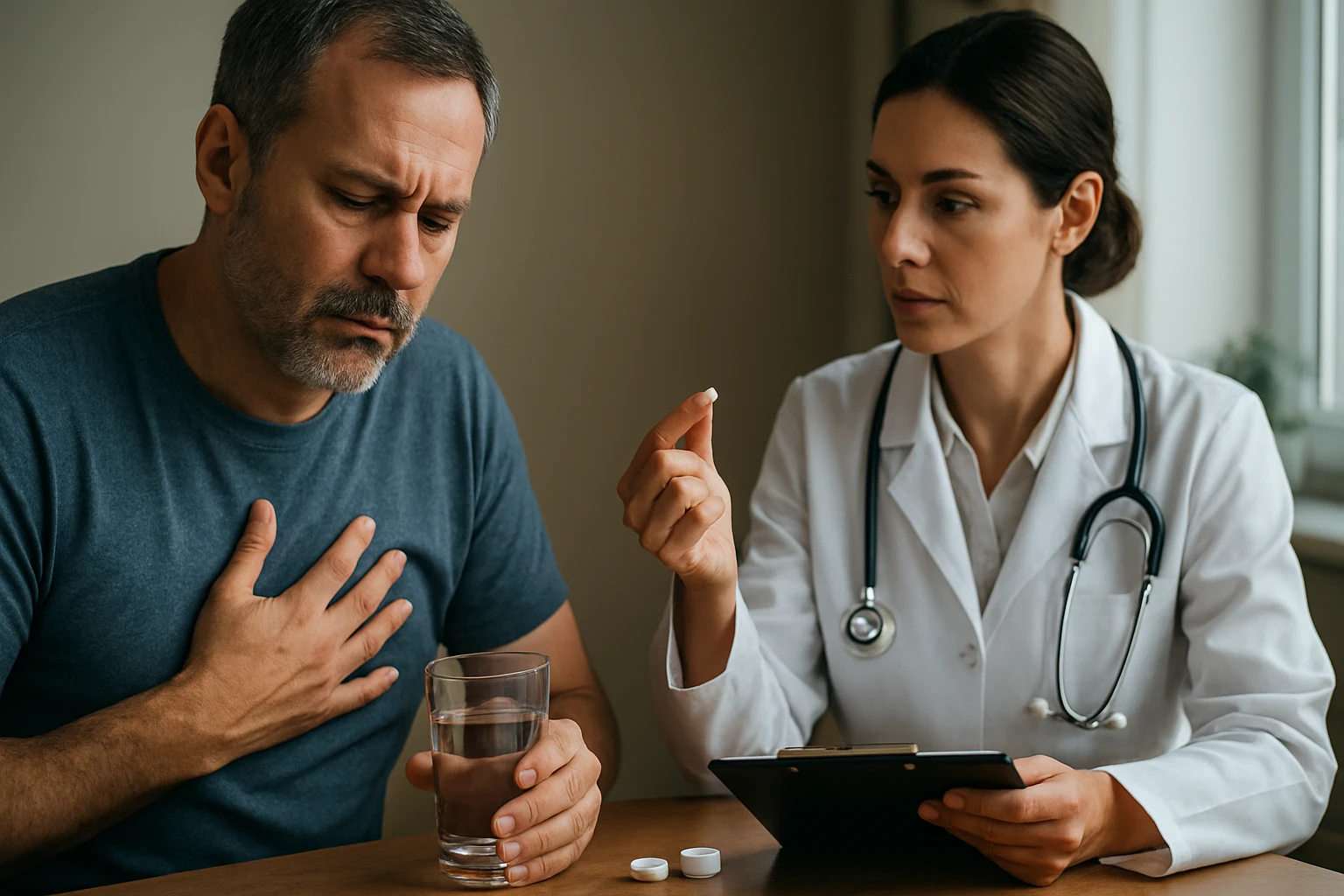 Muži sa lieči proti problémom so srdcom s lekárkou a diuretikom.