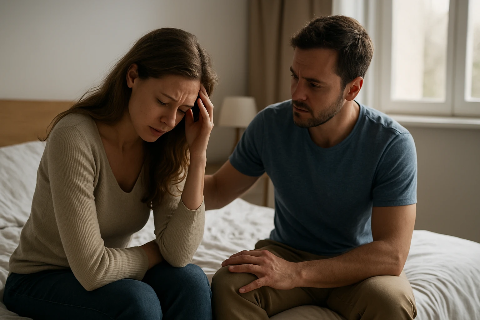 Pár diskutuje o emocionálnych problémoch a sexuálnych vzťahoch.