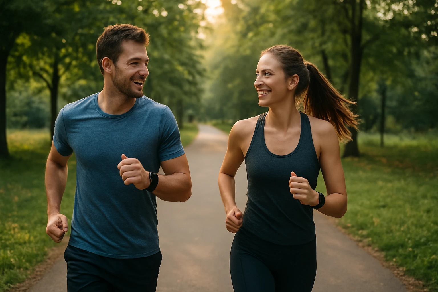 Dvojica bežcov v parku užívajúca si pohyb a energiu.