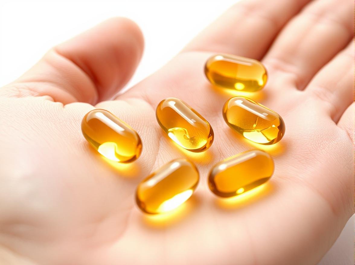 Žlté kapsule vitamínu D v dlani