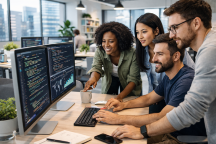 Tím profesionálnych fotografov používajúcich digitálne nástroje na úpravu snímok