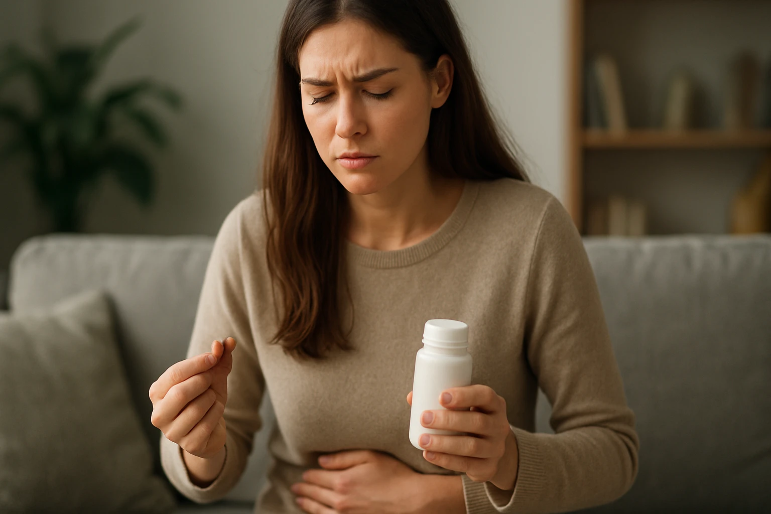 Žena berúca železné tablety na menštruačný cyklus