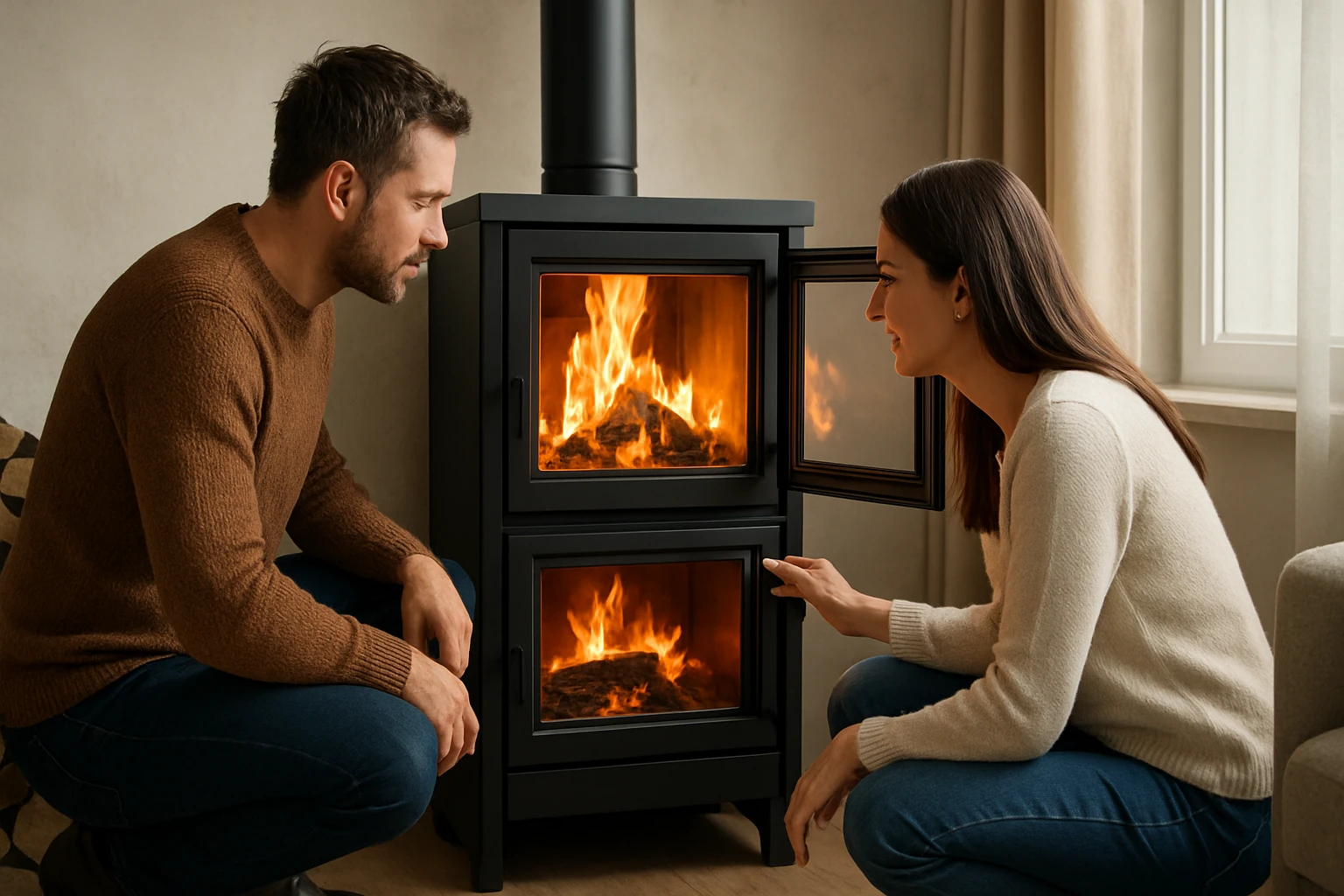 Moderná dvojkomorová pec s efektívnym spaľovaním a elegantným dizajnom.