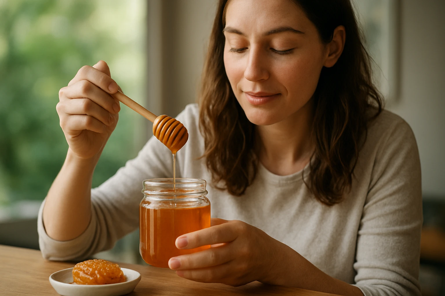 Žena s facéliovým medom, ktorý má zdravotné výhody.