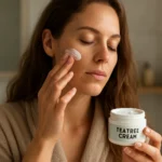 Žena nanášajúca Tea Tree krém na pleť v kúpeľni