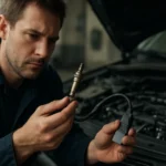 Mechanik kontroluje NOx senzor v aute