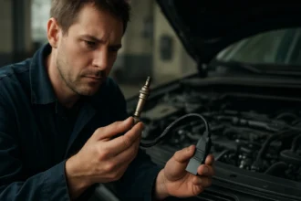 Mechanik kontroluje NOx senzor v aute