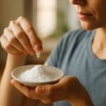 Žena sypúca glycín do misky na podporu zdravia