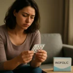 Žena zvažuje užívanie Inofolic pri PCOS.