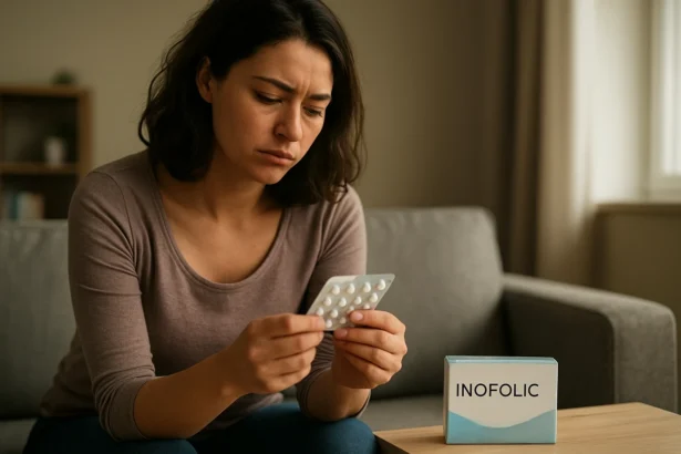 Žena zvažuje užívanie Inofolic pri PCOS.