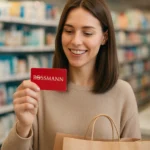 Žena s Rossmann kartou v obchode so zľavami a tovarom