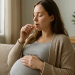 Tehotná žena užíva Omega-3 doplnok pre zdravý vývoj dieťaťa.