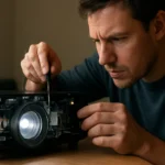 Oprava projektora: postupný proces úpravy a údržby.