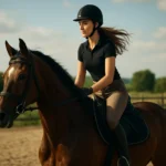 Jazdec na koni v elegantnej jazdeckej výstroji a prilbe