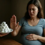 Žena odmietajúca cukor počas tehotenstva.