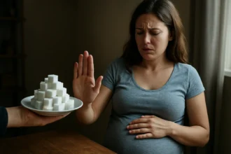 Žena odmietajúca cukor počas tehotenstva.