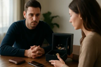 Zamyslený pár diskutuje o poistení a ochrane cenností.