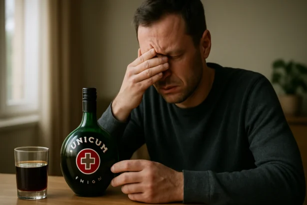 Muž s Unicum trpiaci ospalosťou a zdravotnými problémami