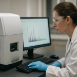 Vedkyňa pracuje s MALDI-TOF zariadením v laboratóriu