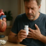 Muž s problémami so srdcom a L-karnitínom na stole