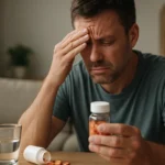 Muž trpiaci vedľajšími účinkami liekov na cholesterol