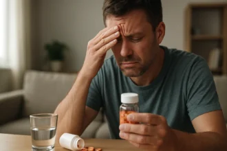 Muž trpiaci vedľajšími účinkami liekov na cholesterol