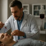 Léčebná procedúra Drakulovej terapie v modernom zdravotníckom prostredí.