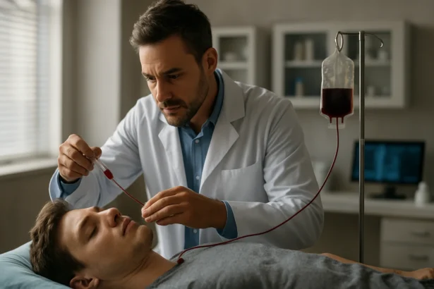 Léčebná procedúra Drakulovej terapie v modernom zdravotníckom prostredí.