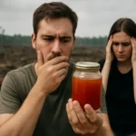 Mladý pár prekvapený nad obsahom sklenenej nádoby s olejom.