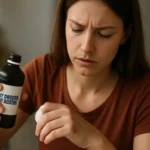 Žena s fľašou peroxidu vodíka a vatovým tampónom.