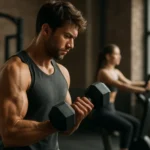 Muž cvičí so závažiami na posilňovaní svalov pre aktívny život.