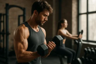 Muž cvičí so závažiami na posilňovaní svalov pre aktívny život.