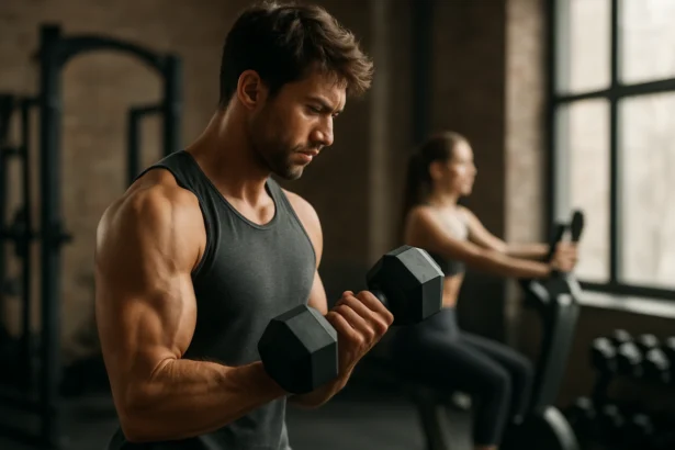 Muž cvičí so závažiami na posilňovaní svalov pre aktívny život.