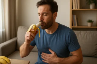 Muž si vychutnáva banán a dbá na svoje zdravie