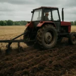 Traktor pluhuje pôdu na poli, ohrozujúci životné prostredie.