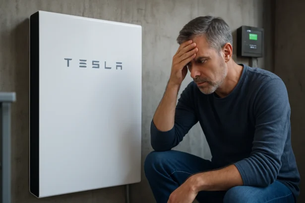 Muž pri Tesla energetickom úložisku s prehnanou starosťou