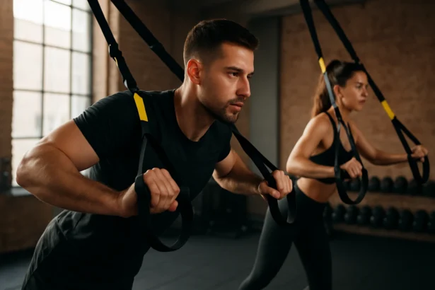 Cvičenie s TRX systémom na formovanie postavy a budovanie svalov.