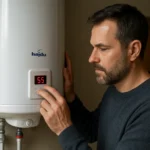 Muž nastavuje termostat na bojleri Hajdu pre úsporu energie