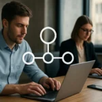 Pracovníci v kancelárii využívajúci site-to-site VPN pre bezpečnú firemnú sieť.