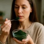 Žena pripravuje spirulinu pre svoje zdravie a energiu.