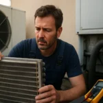 Technik kontroluje chladič v systéme chladiča