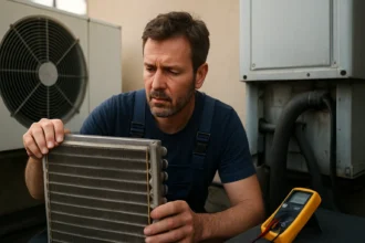 Technik kontroluje chladič v systéme chladiča