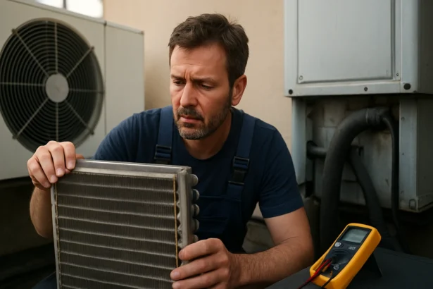 Technik kontroluje chladič v systéme chladiča